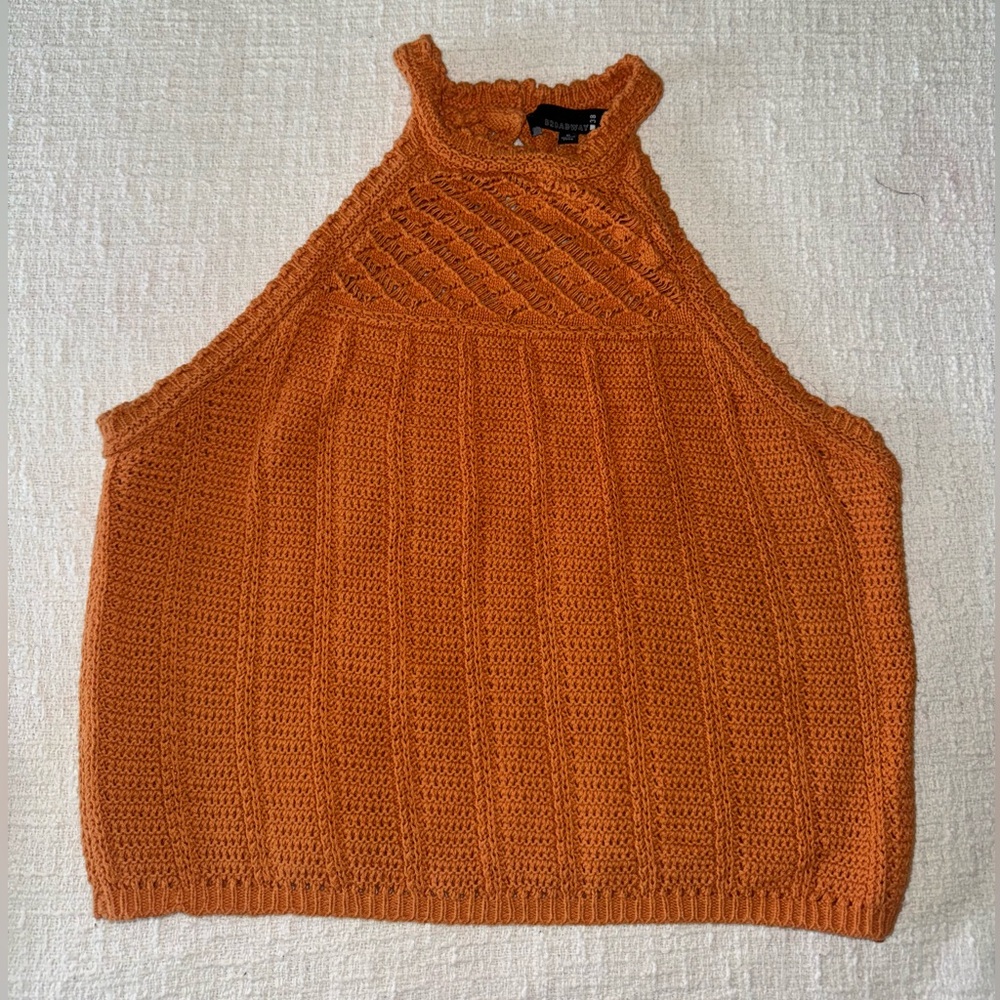 Cute Orange Knit Sleeveless Top